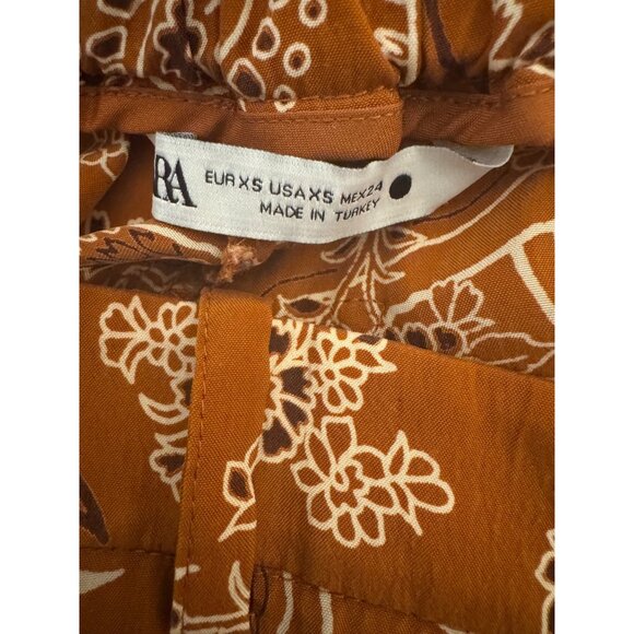 2/$30 ZARA XS Paisley Print Wide Leg Pants Rust/Brown Bohemian Style - Picture 3 of 15